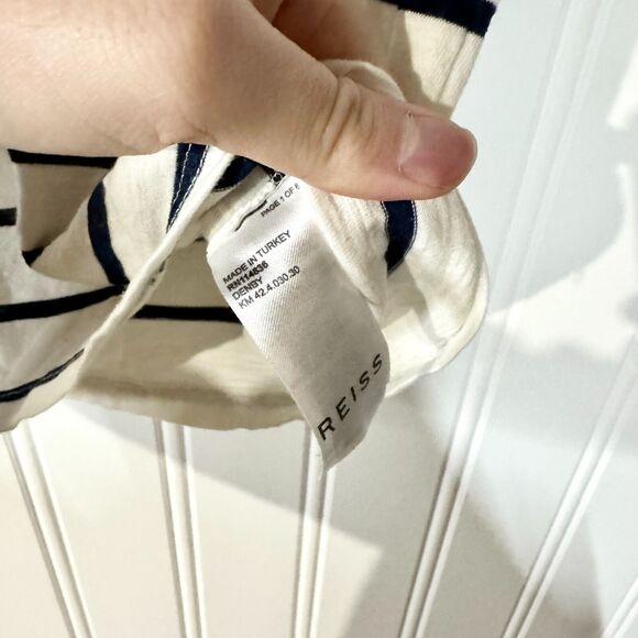 REISS Shirt Women Size M Short Sleeve Cotton Crewneck Navy Blue & White Casual - Picture 4 of 6